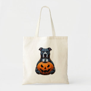 Pitbull Halloween - Holding Jack O Lantern Tote Bag