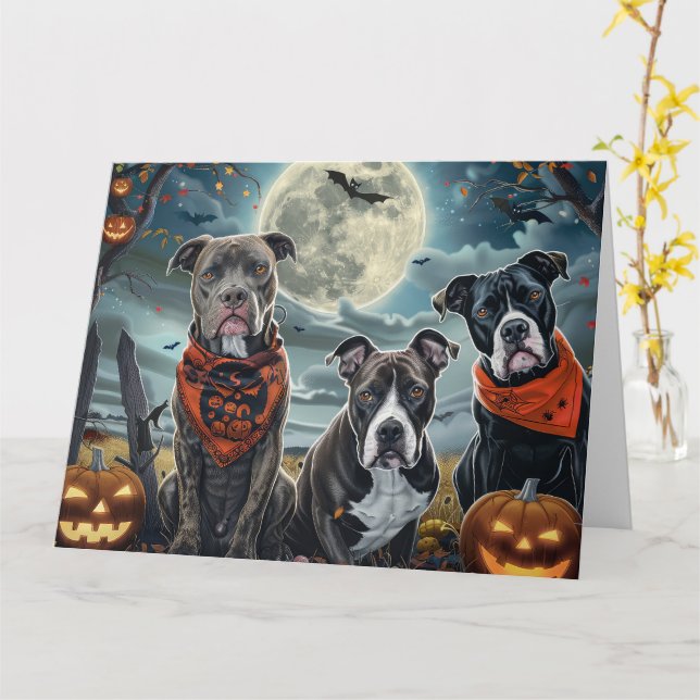 Pitbull Halloween Spooky Card (Yellow Flower)