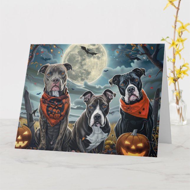 Pitbull Halloween Spooky Card (Yellow Flower)