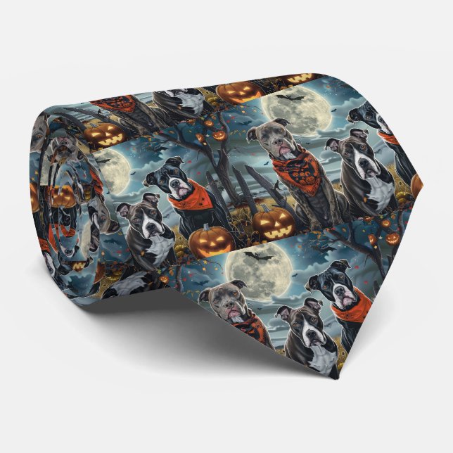 Pitbull Halloween Spooky Neck Tie (Rolled)