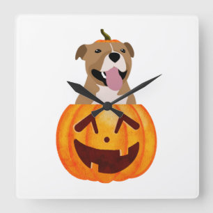 Pitbull Halloween Square Wall Clock