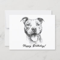 Pitbull Hand Draw Black and White Birthday Card