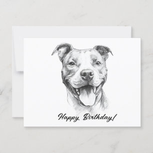 Pitbull Hand Draw Black and White Birthday Card