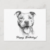 Pitbull Hand Draw Black and White Birthday Card