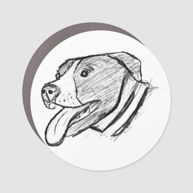 pitbull hand drawn photo dog animal lover car magnet (Front)