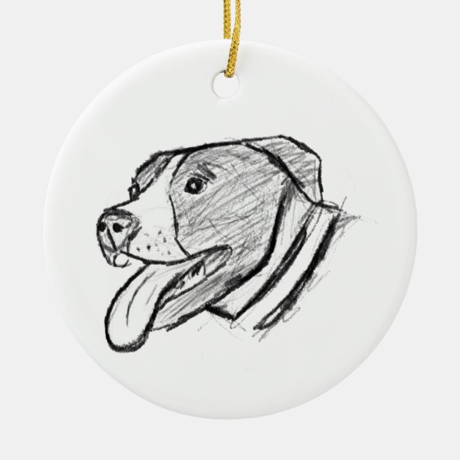 pitbull hand drawn photo dog animal lover ceramic ornament (Front)