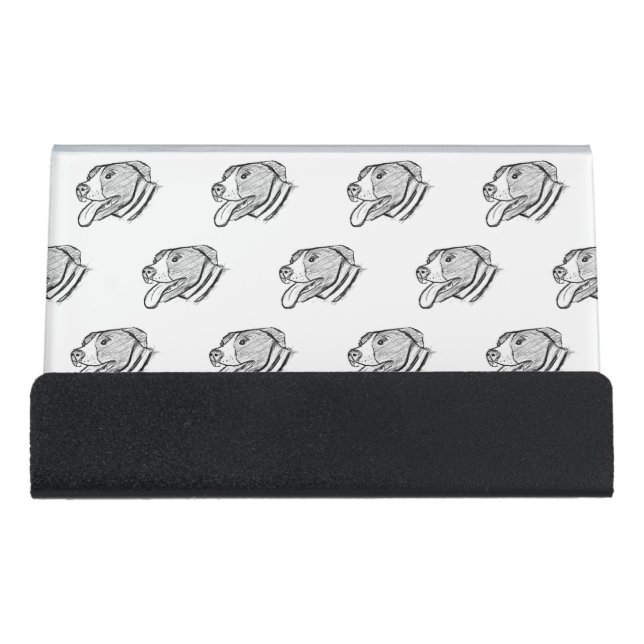 pitbull hand drawn photo dog animal lover  desk business card holder (Front)