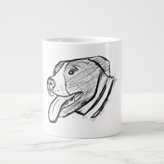 pitbull hand drawn photo dog animal lover giant coffee mug (Front)
