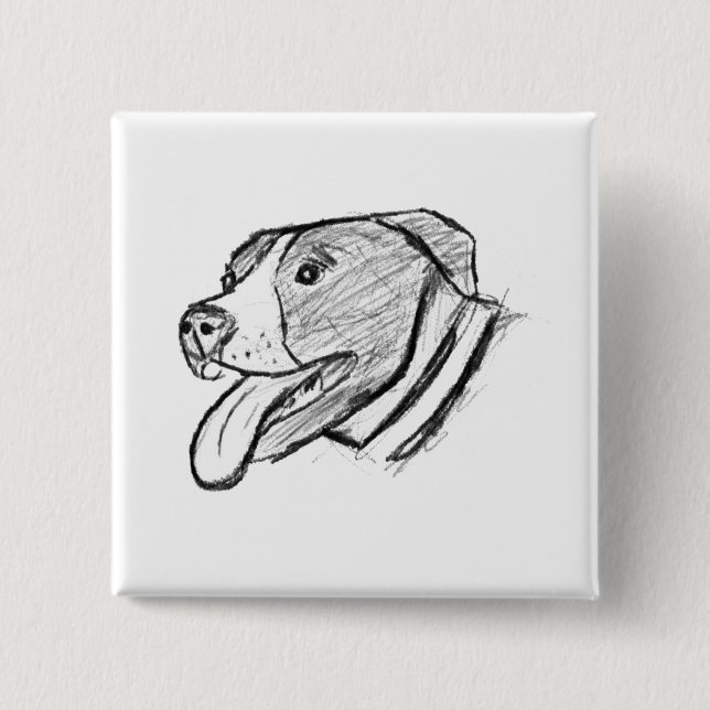 pitbull hand drawn photo dog animal lover poster button (Front)