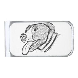 pitbull hand drawn photo dog animal lover poster silver finish money clip