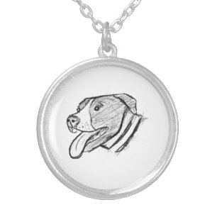 pitbull hand drawn photo dog animal lover poster silver plated necklace