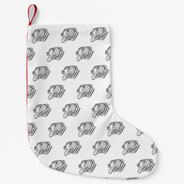 pitbull hand drawn photo dog animal lover small christmas stocking (Front)