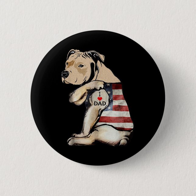 Pitbull I Love Dad Tattoo Fathers Day  Button (Front)