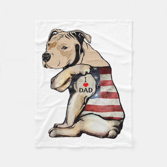 Pitbull I Love Dad Tattoo Fathers Day  Fleece Blanket (Front)