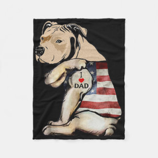 Pitbull I Love Dad Tattoo Fathers Day  Fleece Blanket