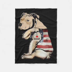 Pitbull I Love Dad Tattoo Fathers Day Fleece Blanket