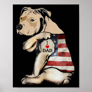 Pitbull I Love Dad Tattoo Fathers Day  Poster