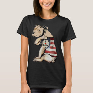 Pitbull I Love Dad Tattoo Fathers Day  T-Shirt