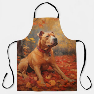 Pitbull in Autumn Leaves Fall Inspire  Apron