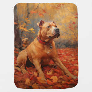 Pitbull in Autumn Leaves Fall Inspire  Baby Blanket
