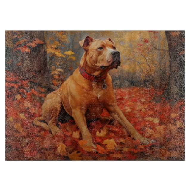 Pitbull in Autumn Leaves Fall Inspire  Cutting Board (Front)