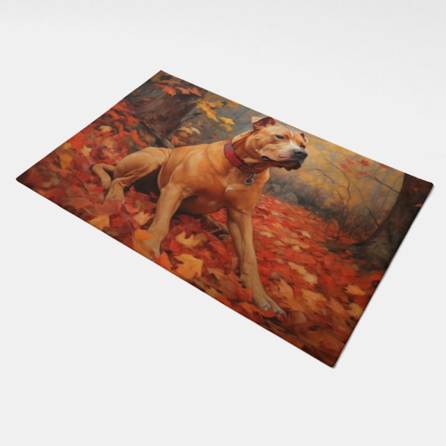 Pitbull in Autumn Leaves Fall Inspire  Doormat (Angled)