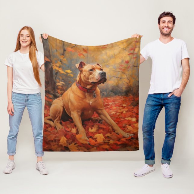 Pitbull in Autumn Leaves Fall Inspire  Fleece Blanket (In Situ)