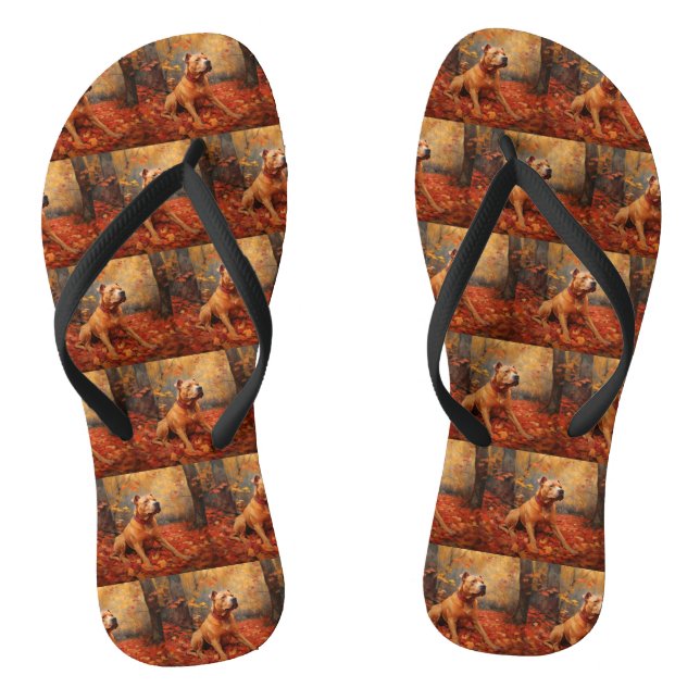 Pitbull in Autumn Leaves Fall Inspire  Flip Flops (Footbed)