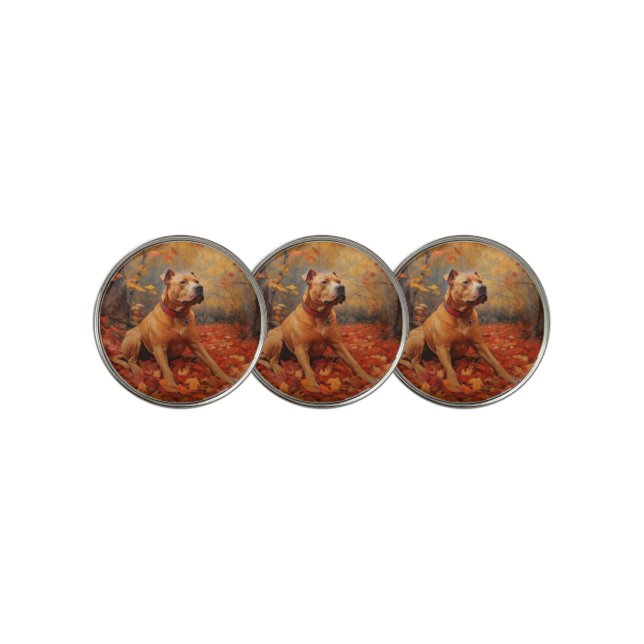 Pitbull in Autumn Leaves Fall Inspire  Golf Ball Marker (3 Up)