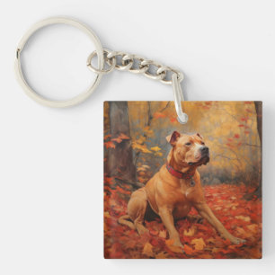 Pitbull in Autumn Leaves Fall Inspire  Keychain