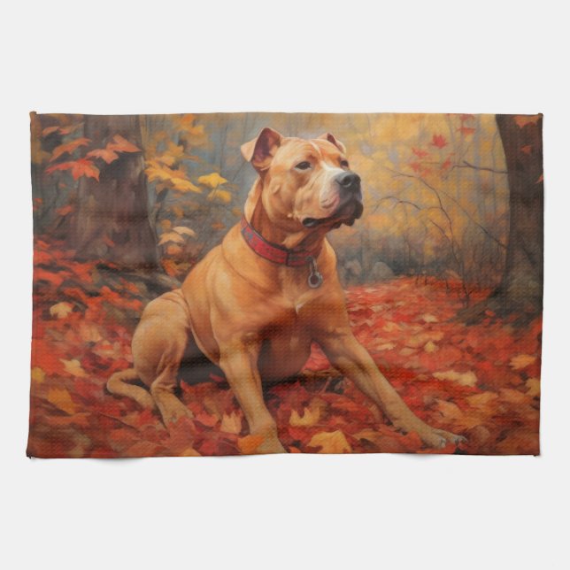 Pitbull in Autumn Leaves Fall Inspire  Kitchen Towel (Horizontal)