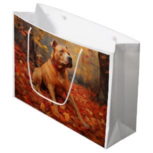 Pitbull in Autumn Leaves Fall Inspire Large Gift Bag