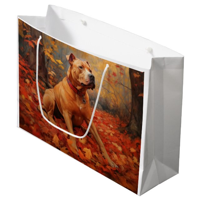 Pitbull in Autumn Leaves Fall Inspire  Large Gift Bag (Front Angled)