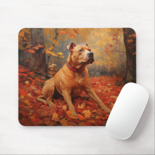 Pitbull in Autumn Leaves Fall Inspire Mouse Pad