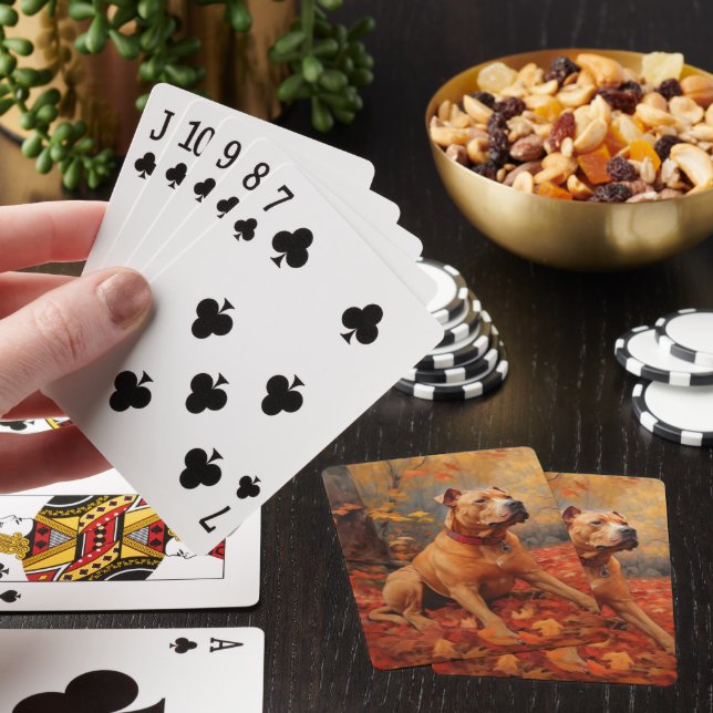 Pitbull in Autumn Leaves Fall Inspire  Poker Cards (In Situ)