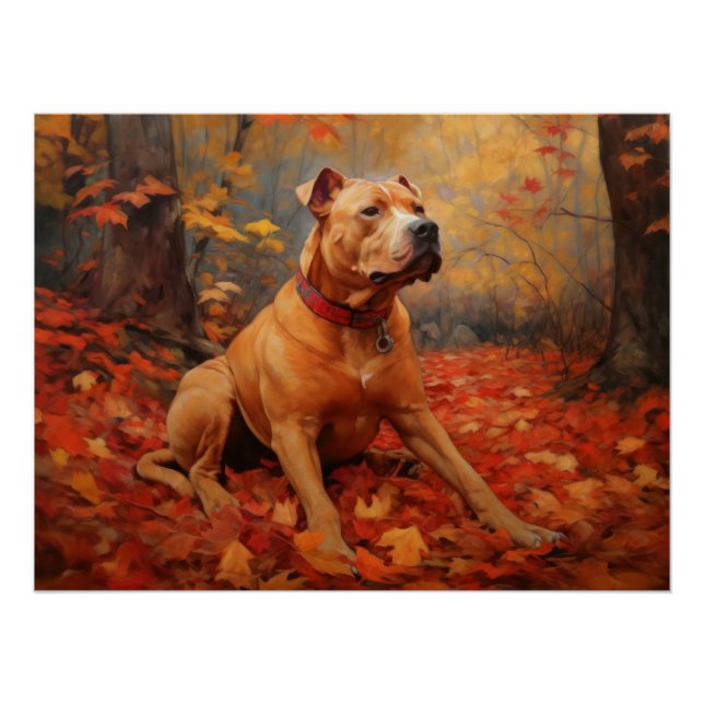 Pitbull in Autumn Leaves Fall Inspire  Poster (Front)