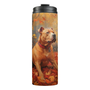 Pitbull in Autumn Leaves Fall Inspire Thermal Tumbler