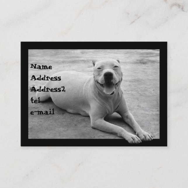 Pitbull in black and white business card (Front)