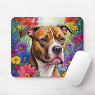 Pitbull in Flower Garden Mouse Pad