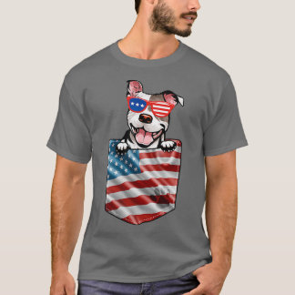 Pitbull In Pocket American Flag Patriotic 4th Of J T-Shirt