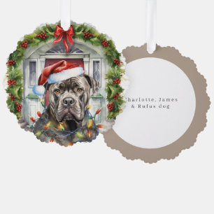 Pitbull in Santa Hat Front Door Christmas Orname Ornament Card