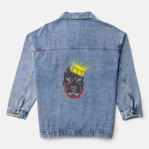 Pitbull King Of Dogs With Crown Big Boss Chef Lead Denim Jacket