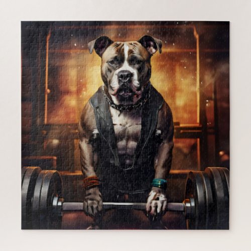Pitbull Lifting Weights Vintage  Jigsaw Puzzle