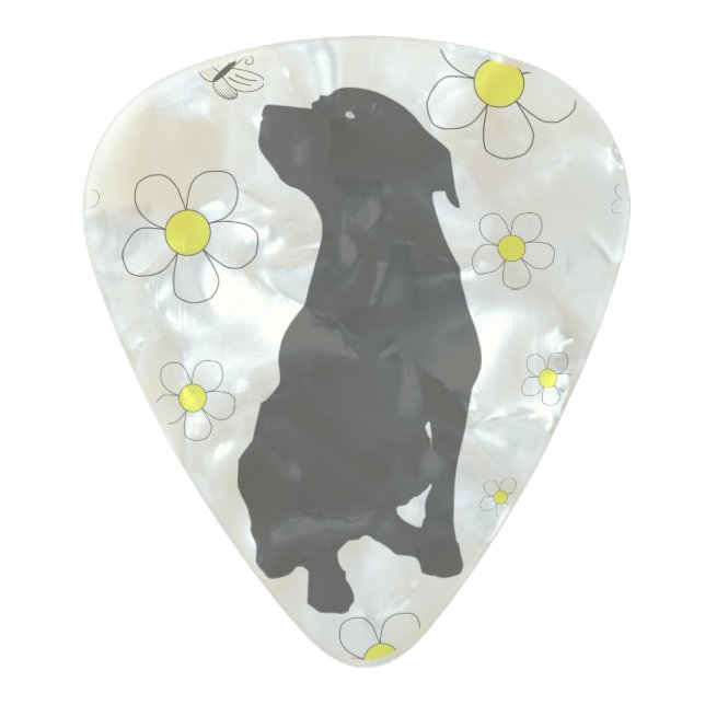 Pitbull Love And Daisies With Butterfly Pearl Pic Celluloid Guitar Pick (Front)
