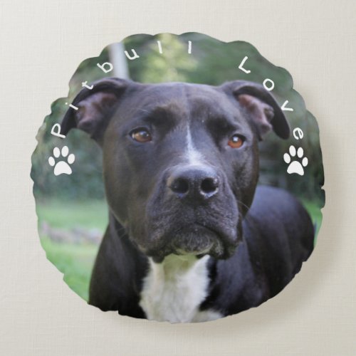 Pitbull Love Custom Picture Round Pillow