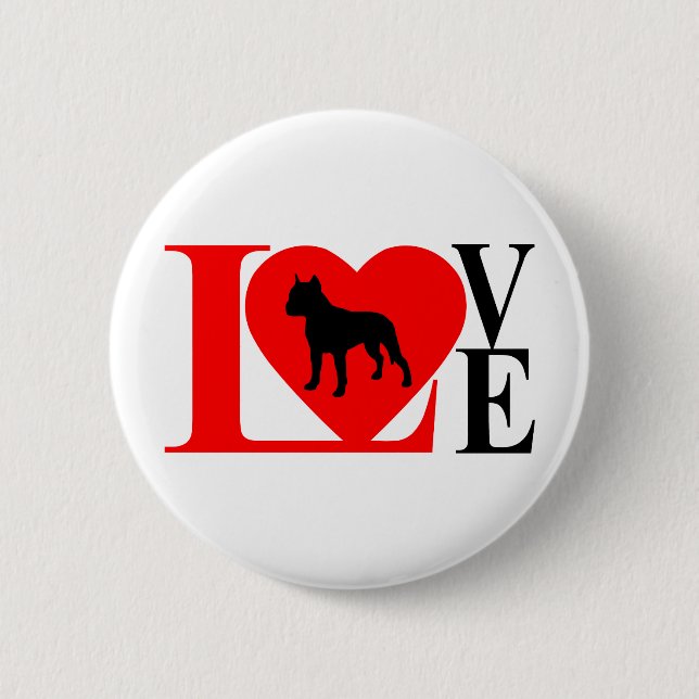 PITBULL LOVE RED AND BLACK BUTTON (Front)