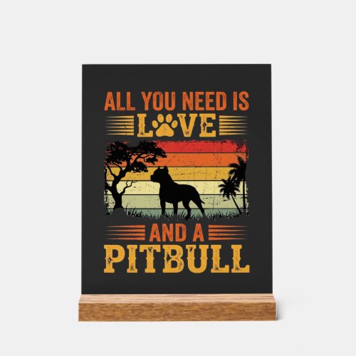 Pitbull Love Retro Sunset Dog Acrylic Sign