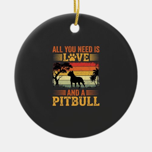 Pitbull Love Retro Sunset Dog Ceramic Ornament