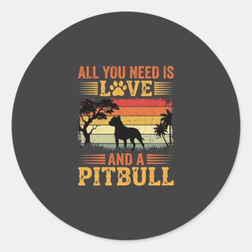 Pitbull Love Retro Sunset Dog Classic Round Sticker
