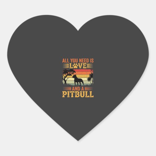 Pitbull Love Retro Sunset Dog Heart Sticker